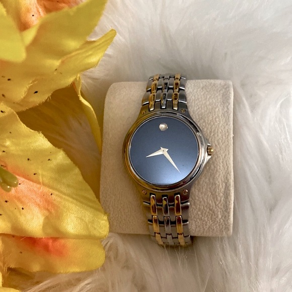 Movado Accessories Mens Movado Silver Gold Watch Black Face Poshmark